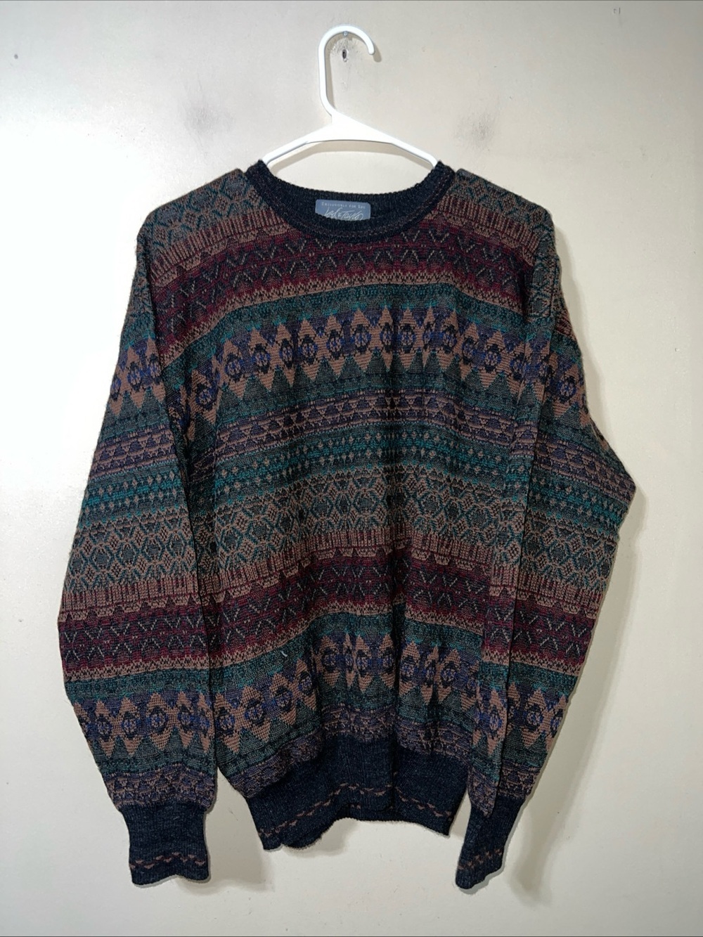 Lord & Taylor Men's Multicolor Fair Isle Crewneck Sweater Wool Large